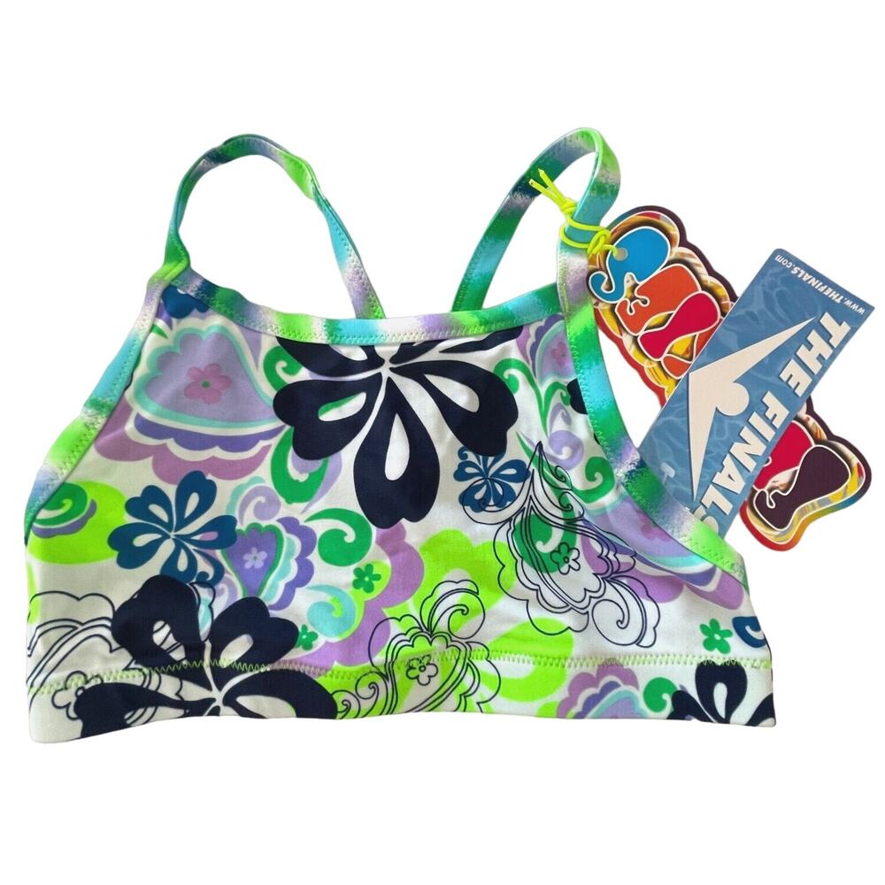 The Finals Funkies Women Assorted Workout Bikini Top Retro Floral Blue - Size XS